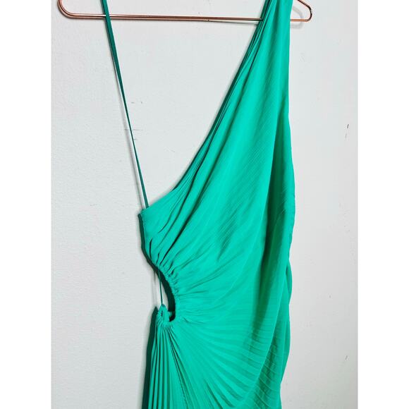 A.L.C. Green Mint Delfina One Shoulder Pleated Side Cutout Dress size 12 NWT - Picture 3 of 16